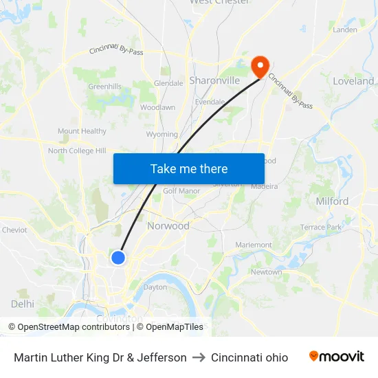 Martin Luther King Dr & Jefferson to Cincinnati ohio map
