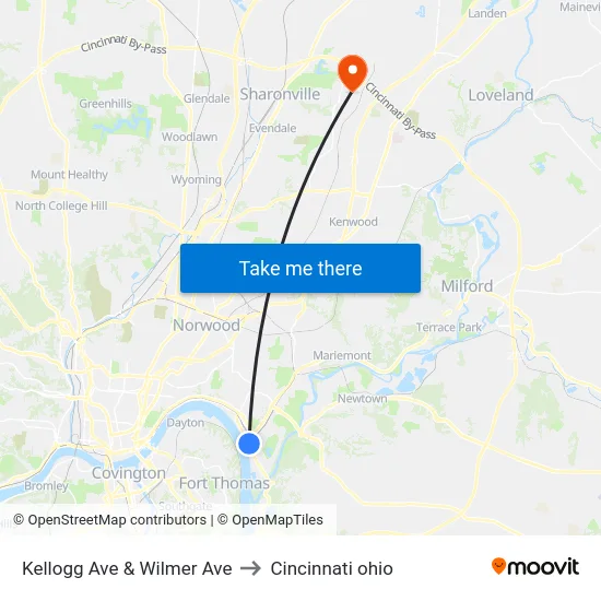 Kellogg Ave & Wilmer Ave to Cincinnati ohio map