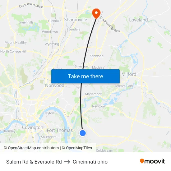 Salem Rd & Eversole Rd to Cincinnati ohio map