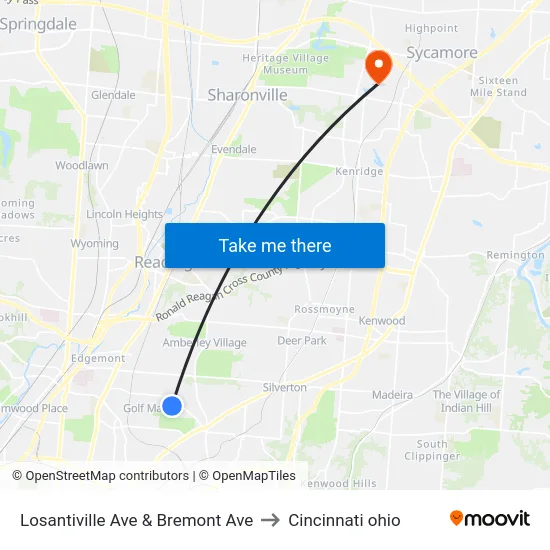 Losantiville Ave & Bremont Ave to Cincinnati ohio map