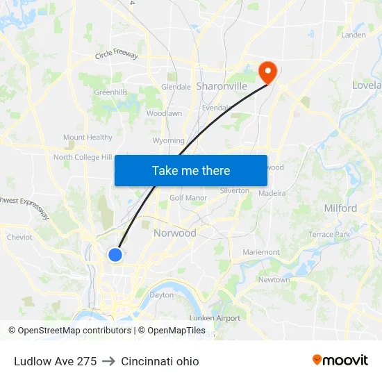Ludlow Ave 275 to Cincinnati ohio map