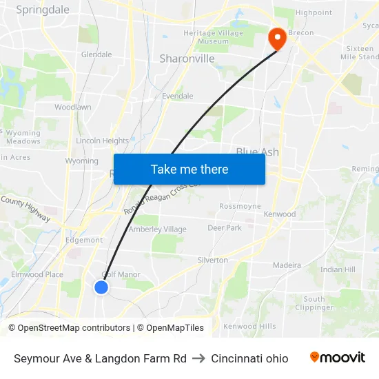 Seymour Ave & Langdon Farm Rd to Cincinnati ohio map