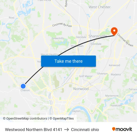 Westwood Northern Blvd 4141 to Cincinnati ohio map