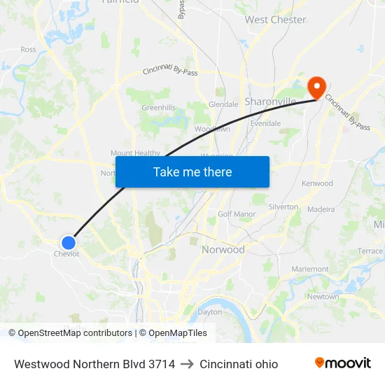 Westwood Northern Blvd 3714 to Cincinnati ohio map