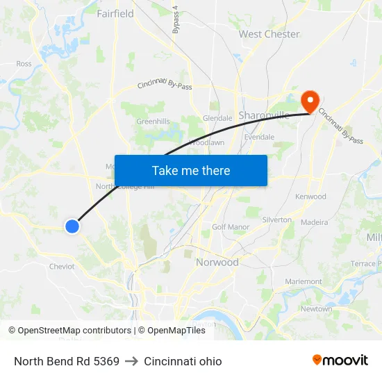 North Bend Rd 5369 to Cincinnati ohio map