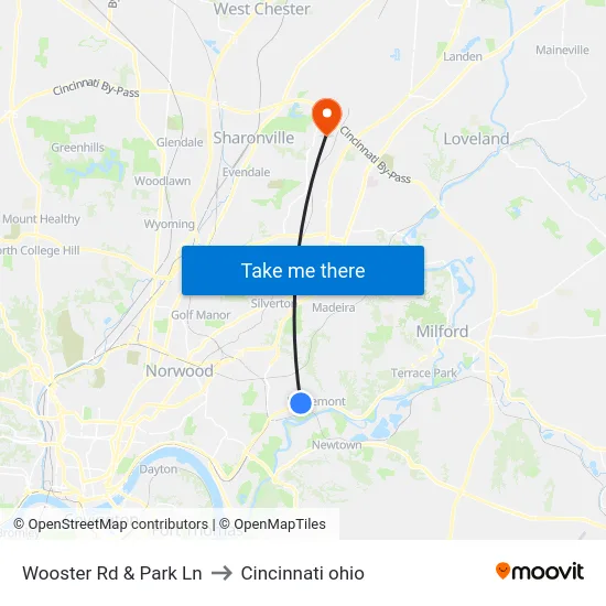 Wooster Rd & Park Ln to Cincinnati ohio map