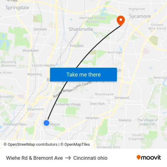 Wiehe Rd & Bremont Ave to Cincinnati ohio map