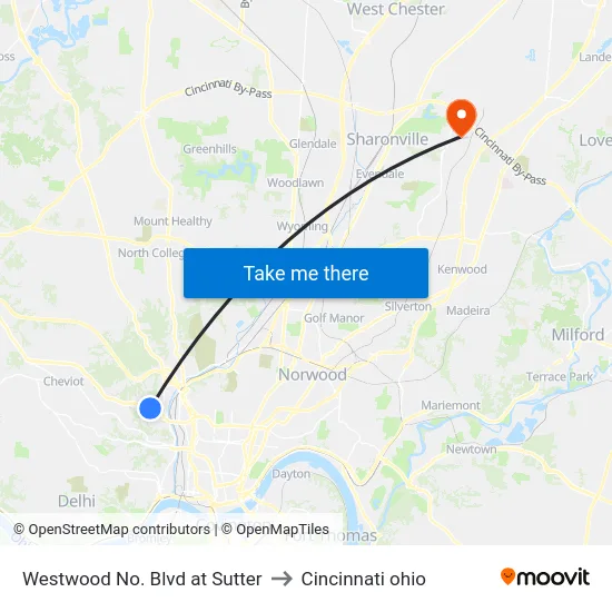 Westwood No. Blvd at Sutter to Cincinnati ohio map
