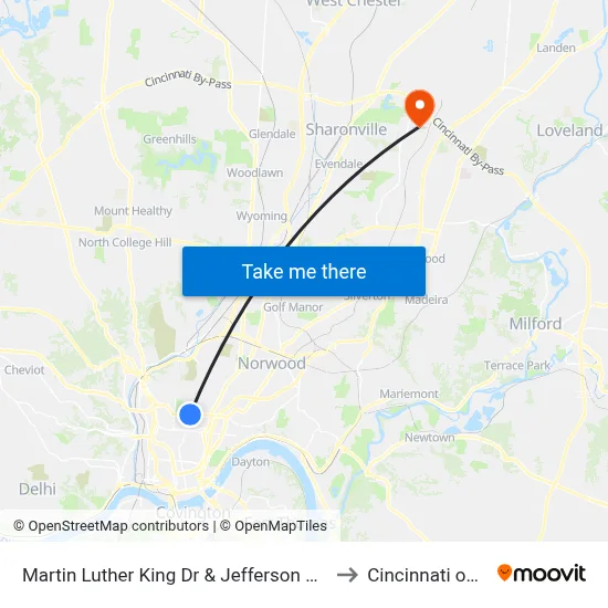 Martin Luther  King Dr & Jefferson Ave to Cincinnati ohio map