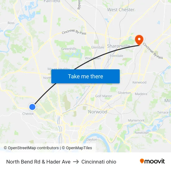North Bend Rd & Hader Ave to Cincinnati ohio map