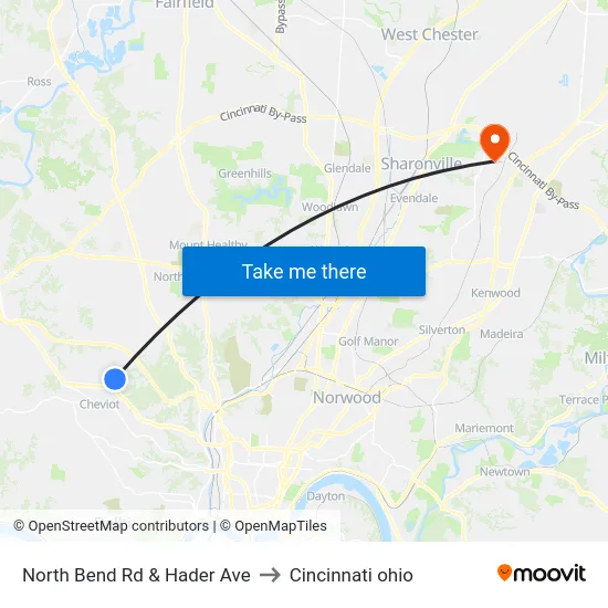 North Bend Rd & Hader Ave to Cincinnati ohio map