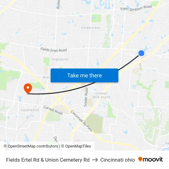 Fields Ertel Rd & Union Cemetery Rd to Cincinnati ohio map