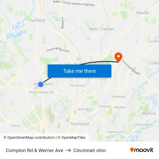 Compton Rd & Werner Ave to Cincinnati ohio map