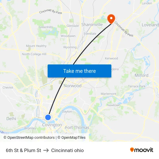 6th St & Plum St to Cincinnati ohio map