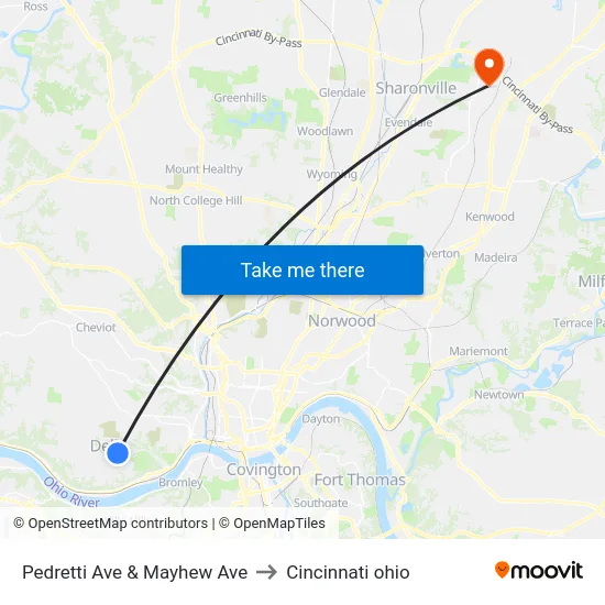 Pedretti Ave & Mayhew Ave to Cincinnati ohio map
