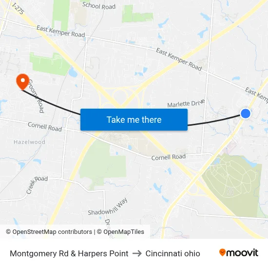 Montgomery Rd & Harpers Point to Cincinnati ohio map