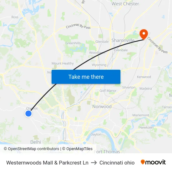 Westernwoods Mall & Parkcrest Ln to Cincinnati ohio map
