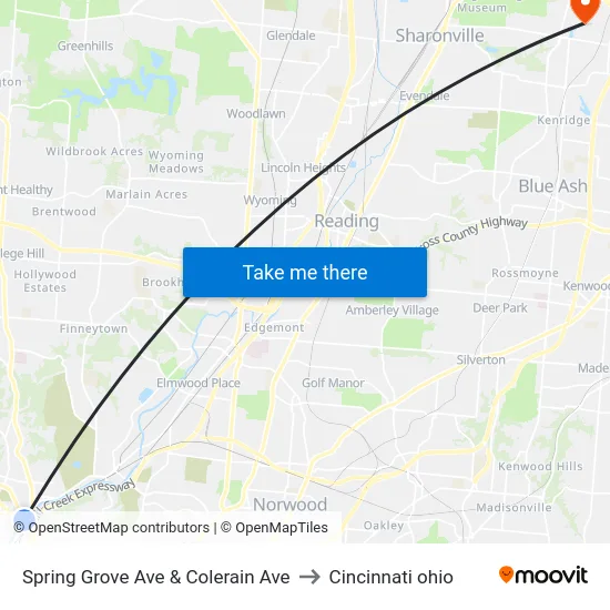 Spring Grove Ave & Colerain Ave to Cincinnati ohio map