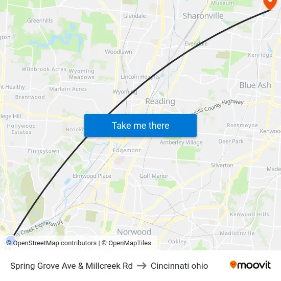 Spring Grove Ave & Millcreek Rd to Cincinnati ohio map