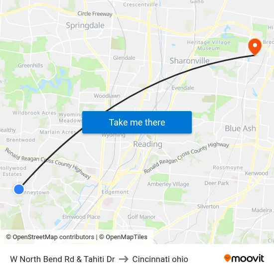 W North Bend Rd & Tahiti Dr to Cincinnati ohio map