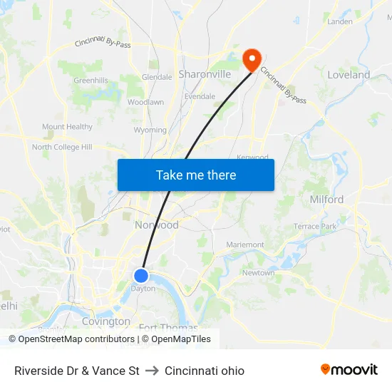 Riverside Dr & Vance St to Cincinnati ohio map