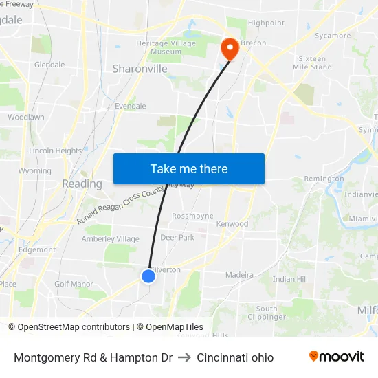 Montgomery Rd & Hampton Dr to Cincinnati ohio map