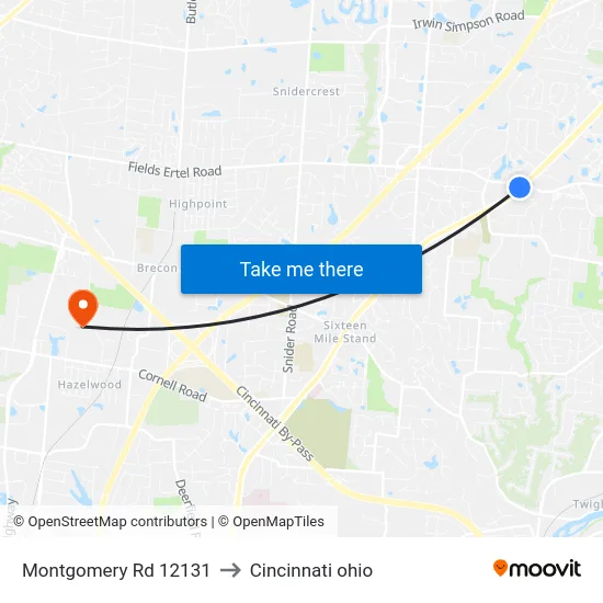 Montgomery Rd 12131 to Cincinnati ohio map