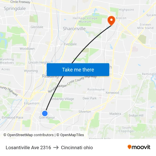 Losantiville Ave 2316 to Cincinnati ohio map