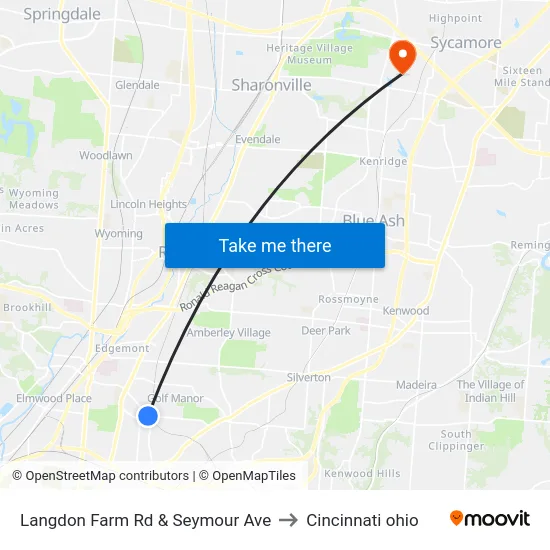Langdon Farm Rd & Seymour Ave to Cincinnati ohio map