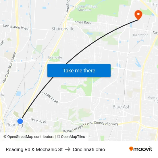 Reading Rd & Mechanic St to Cincinnati ohio map