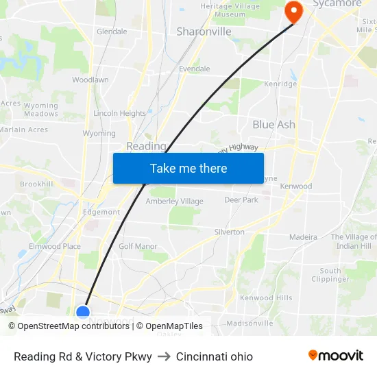 Reading Rd & Victory Pkwy to Cincinnati ohio map
