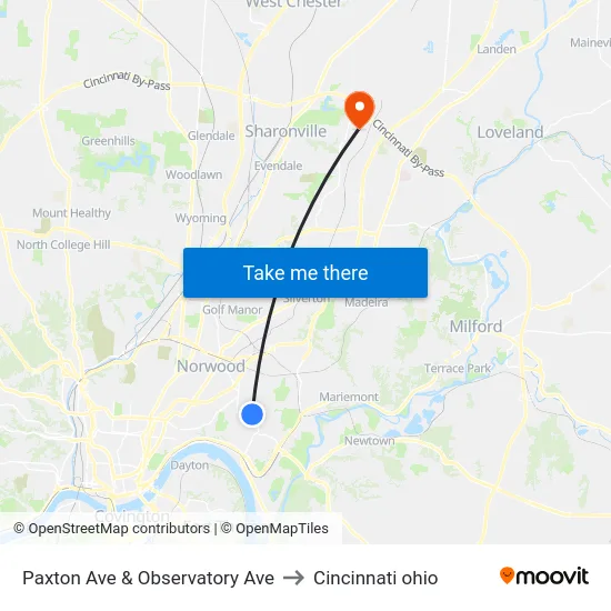 Paxton Ave & Observatory Ave to Cincinnati ohio map