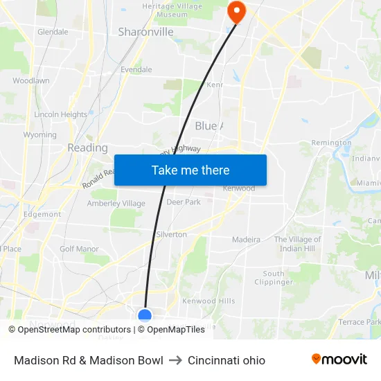Madison Rd & Madison Bowl to Cincinnati ohio map