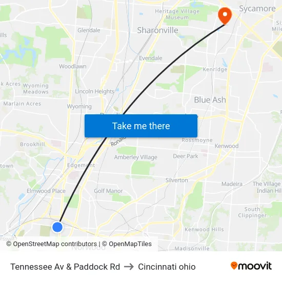 Tennessee Av & Paddock Rd to Cincinnati ohio map