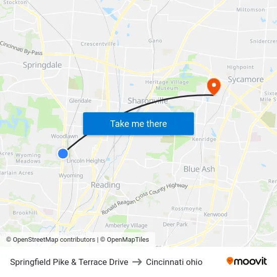 Springfield Pike & Terrace Drive to Cincinnati ohio map