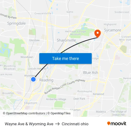 Wayne Ave & Wyoming Ave to Cincinnati ohio map