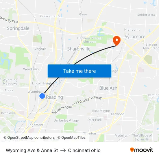 Wyoming Ave & Anna St to Cincinnati ohio map