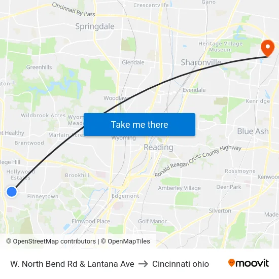 W. North Bend Rd & Lantana Ave to Cincinnati ohio map