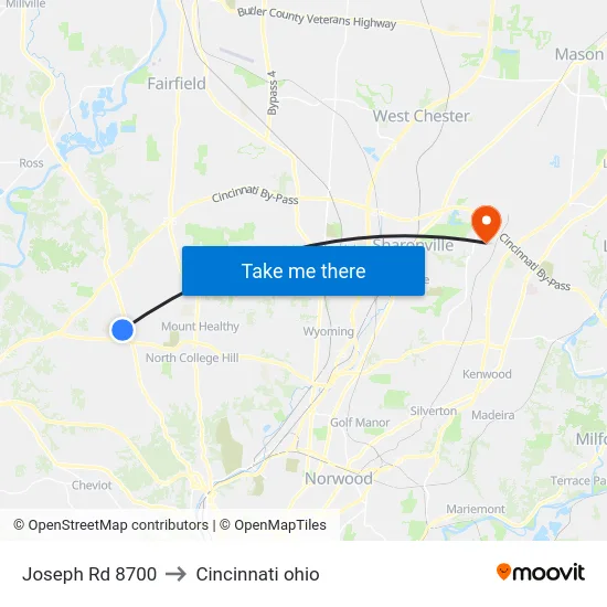 Joseph Rd 8700 to Cincinnati ohio map