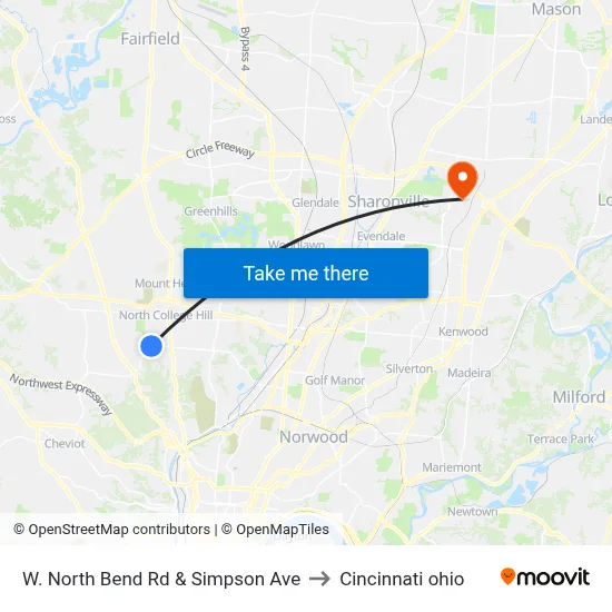 W. North Bend Rd & Simpson Ave to Cincinnati ohio map