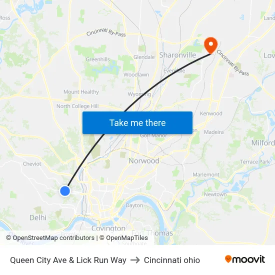 Queen City Ave & Lick Run Way to Cincinnati ohio map