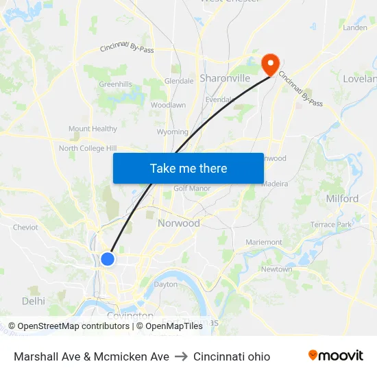 Marshall Ave & Mcmicken Ave to Cincinnati ohio map