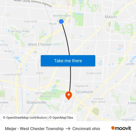 Meijer - West Chester Township to Cincinnati ohio map