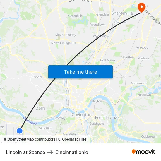 Lincoln at Spence to Cincinnati ohio map