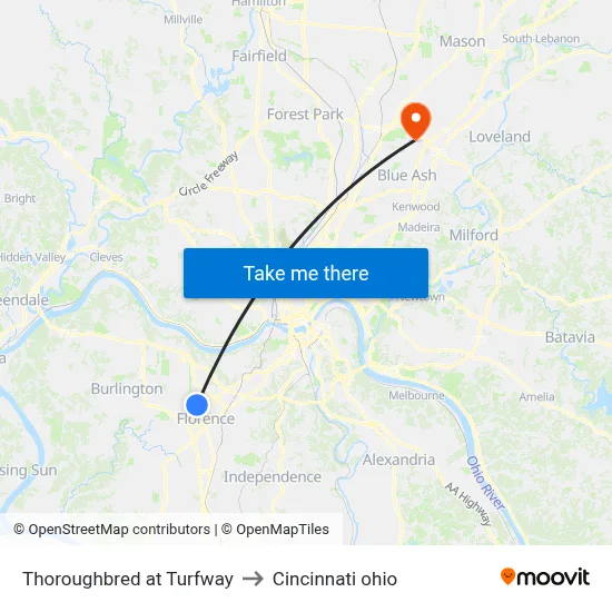 Thoroughbred at Turfway to Cincinnati ohio map