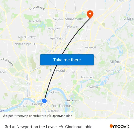 3rd at Newport on the Levee to Cincinnati ohio map
