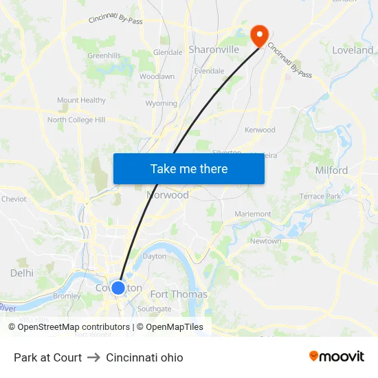Park at Court to Cincinnati ohio map