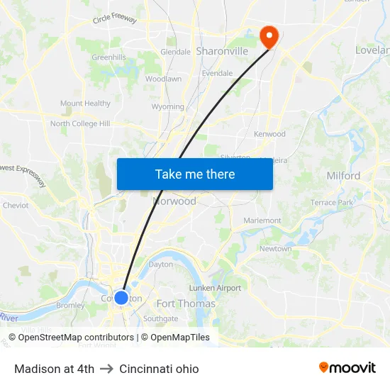 Madison at 4th to Cincinnati ohio map