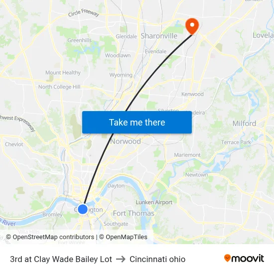 3rd at Clay Wade Bailey Lot to Cincinnati ohio map
