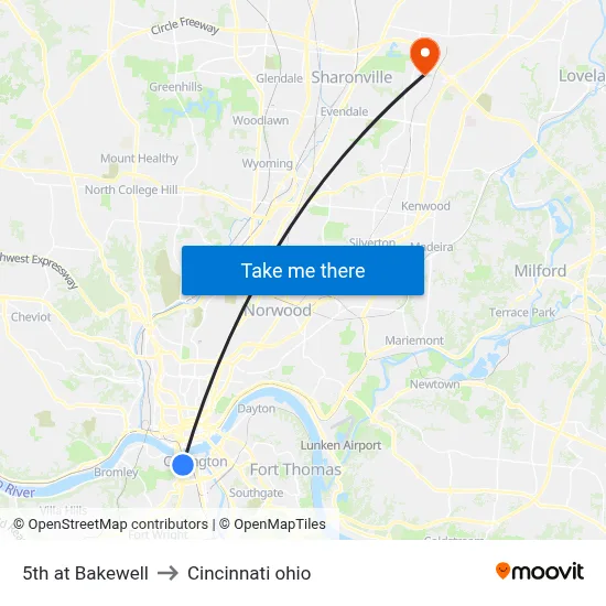 5th at Bakewell to Cincinnati ohio map